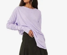 WE THE FREE Arden Tee Sz L Light Purple Raglan Sleeve Oversized Slub Knit Cotton