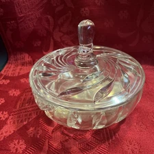 MCM Vintage Indiana Glass Willow Clear 3 Part Candy dish w/Cover/Lid 40's NEW!