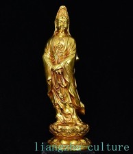 12"China Buddhism Temple Bronze Kwan Yin GuanYin Goddess Buddha Statue