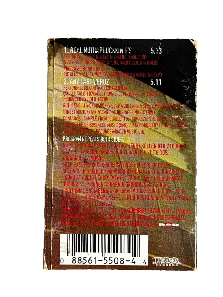 Eazy-E: Real Muthaphuckkin G's (Cassette Tape Single Ruthless) *Rare* *G+ - Image 4 of 4