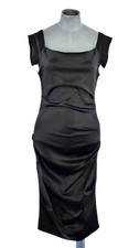 Black Satin Midi Dress UK 8 Fitted Elegant Evening Party Minimalist