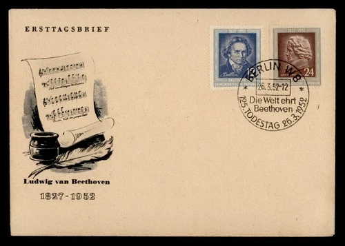 DR WHO 1952 GERMANY DDR FDC BEETHOVEN MUSIC COMBO M77159