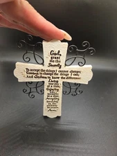 Small Serenity Prayer Wall Cross, Black Text on White Polystone, Wire Scrolls