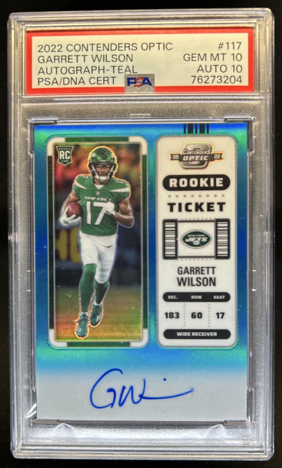 Garrett Wilson Panini Contenders Optic #117 Autograph Teal