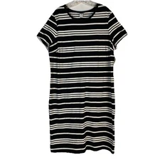 Old Navy Dress sz XXL Tall Black White Striped SS T Shirt Material Round Neck