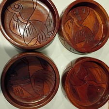 Vintage 9 Pc. Carved Wooden Leaf Shaped Salad Bowl Set