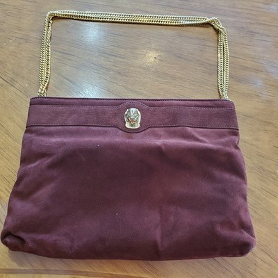 VTG Ruth Saltz Brown Shoulder Bag Lion Head Gold Chain Strap Snap Closure