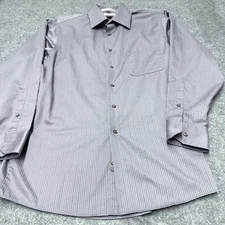 Geoffrey Beene Shirt Men's Medium 15 32/33 Long Sleeve Gray Striped Regular