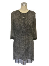 JIGSAW DARK BLUE PRINT 3/4 SLEEVE SILK TEA DRESS SIZE 12