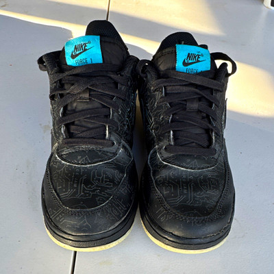 Nike Air Force 1 Unisex Kids 2Y Black Blue Leather Low-Top Sneakers DN1438-001