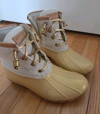 Sperry Women s Top Sider Saltwater Duck Boots Size 6 Gold Beige Waterproof