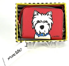 NWT Marc Tetro 5” Red w/White Westie Zip Faux Leather Wallet/Wristlet  w/Box