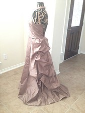 Womens Davids Bridal Dress 2 Formal Gown Taupe Brown Puffy Ruched halter 