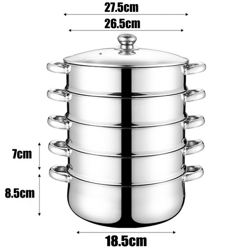 INDUCTION HOB STEAMER 5TIER MULTI VEG COOKER POT PAN SET S/S STEEL WITH LID TOOL - Picture 4 of 12