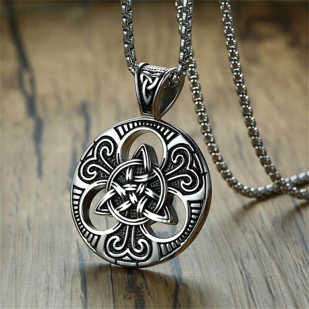 Hip Hop Jewelry Gift Pendant Necklace Stainless Steel Round Punk Vintage Design