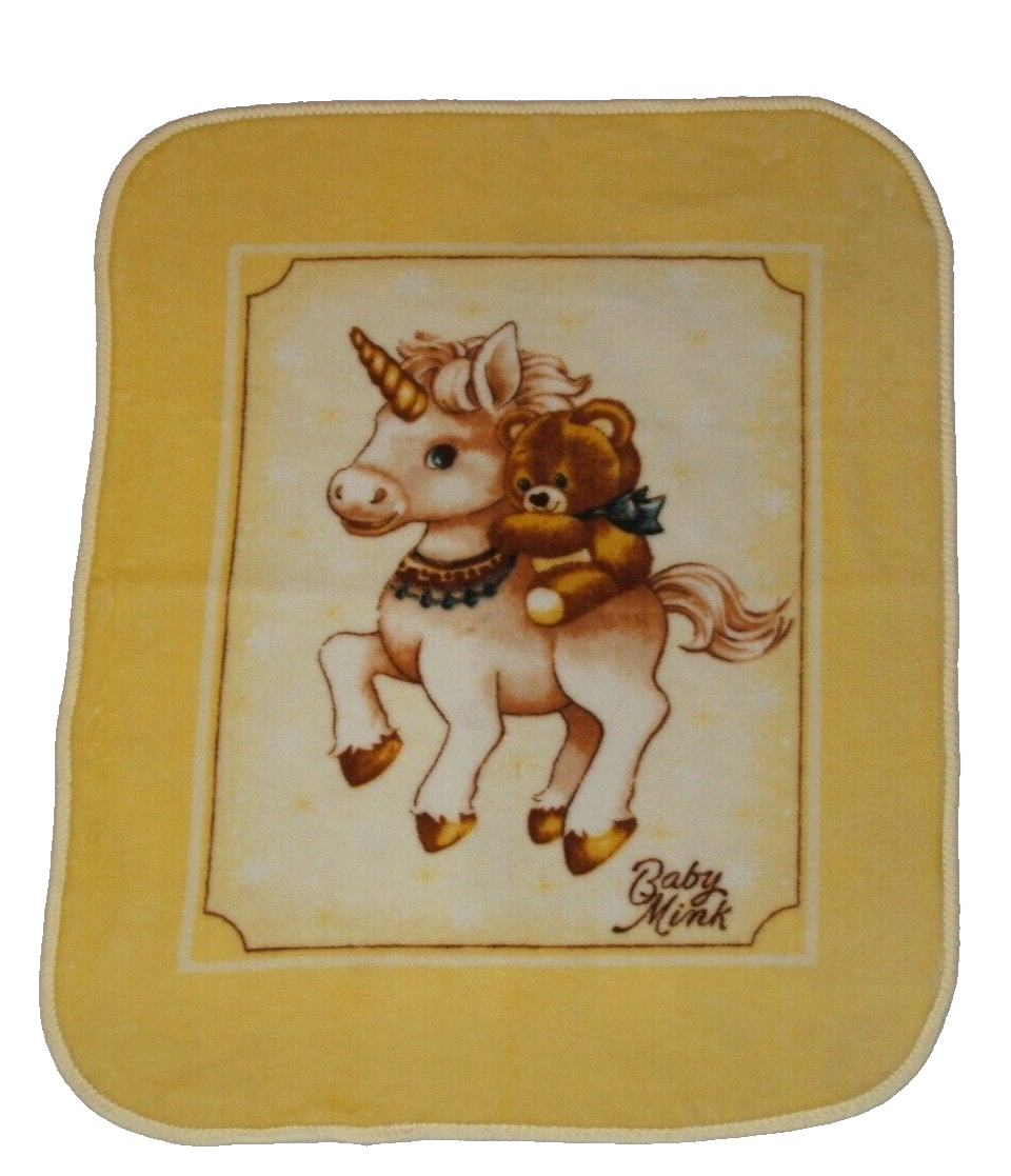 Baby Mink Yellow Unicorn Teddy Bear Plush Blanket Throw 40 X 50