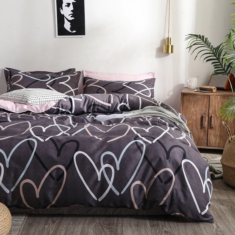 Heart Shape Simple Bedding Set Quilt Duvet Cover Pillowcase Single Queen King  - Image 3 of 4