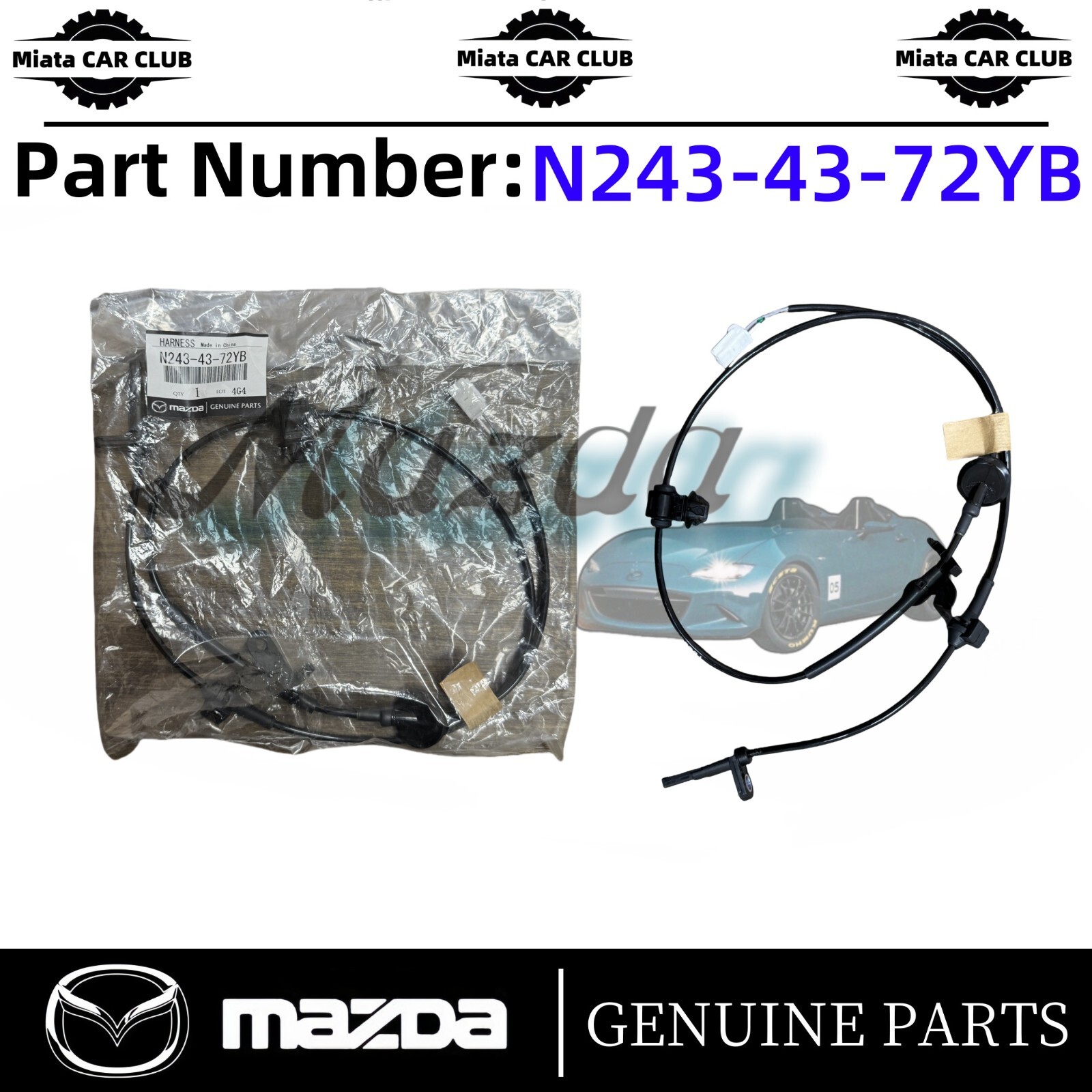 2016-2023 Mazda MX-5 Miata Rear Left ABS Speed Sensor Genuine N243-43-72YB