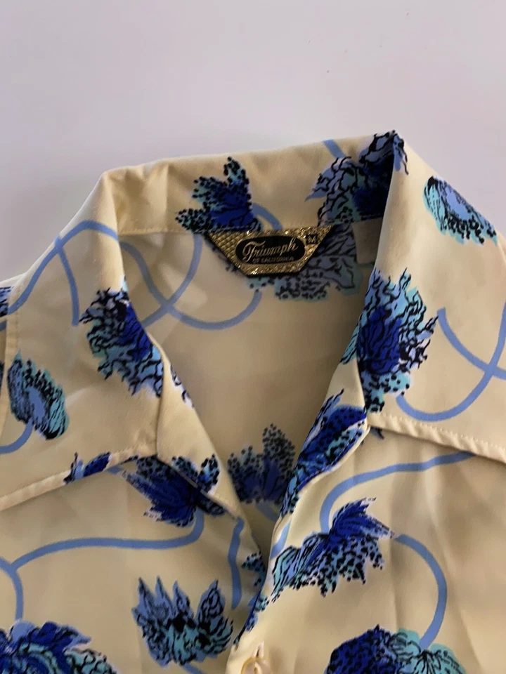 CAMISA MANGA LARGA VINTAGE AÑOS 70 Triumph California Floral Poli Mediana M 15.5x32/33 Foto 4 de 4