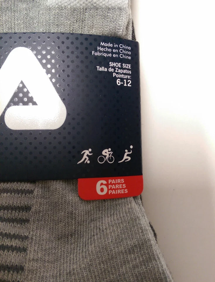 FILA MEN'S 6-Pair SWIFT DRY Low Cut Socks Shoe Size 6-12 White Gray #43FL10 NEW - Image 4 of 4