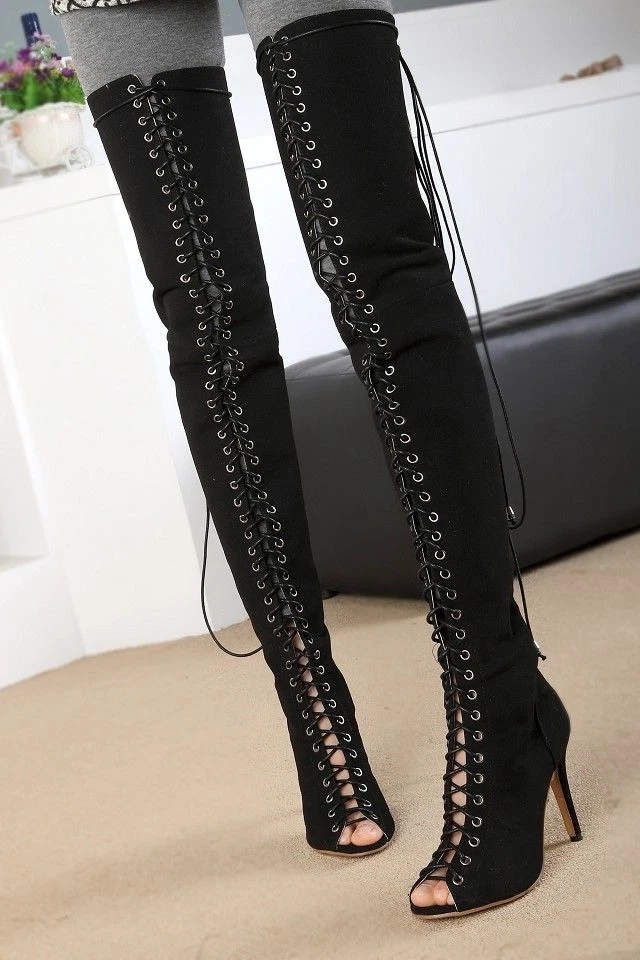 lace up thigh high boots eBay