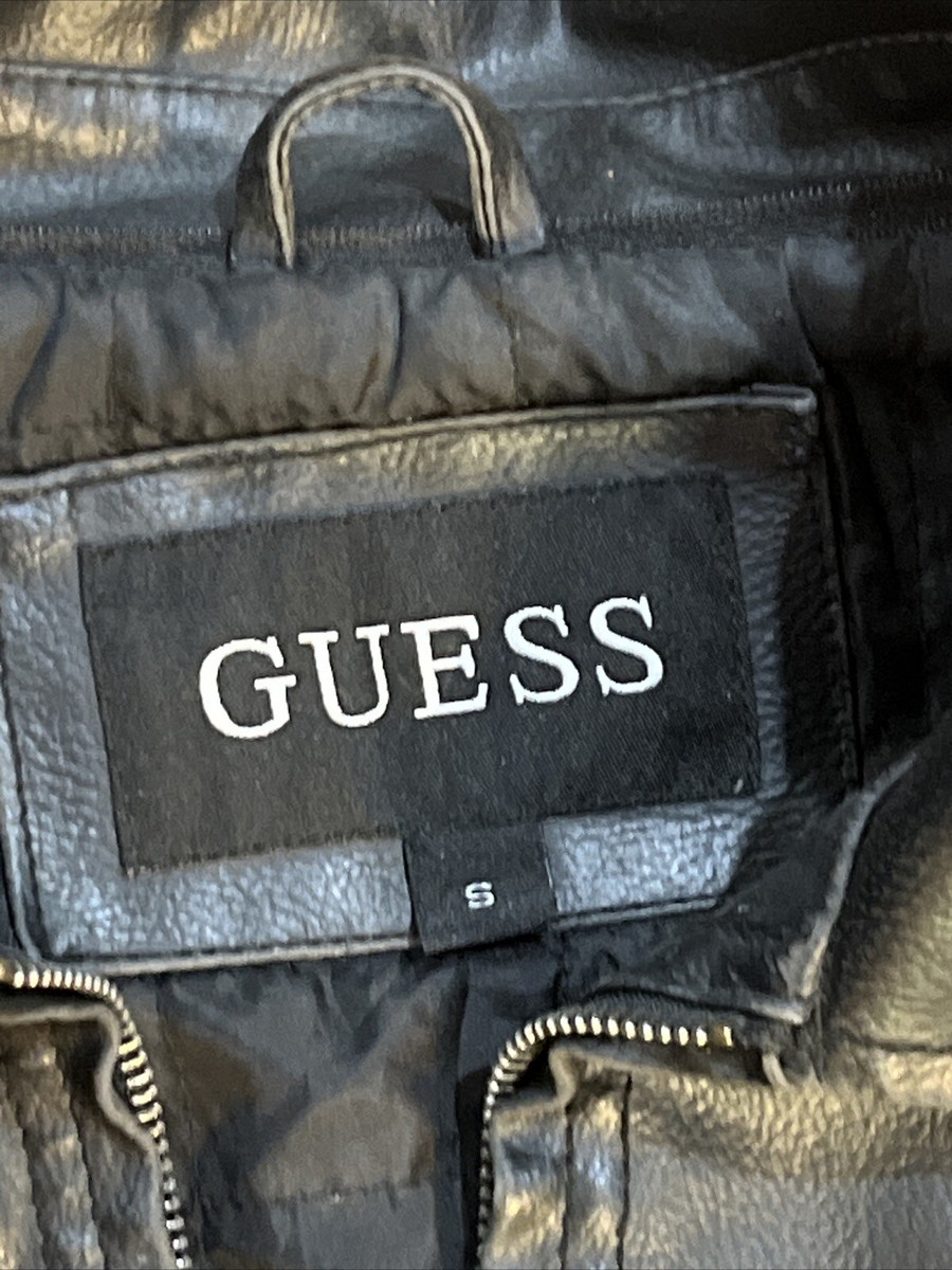 Men's Vintage Guess Black Faux Leather Jacket Coat Size S | eBay