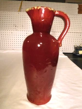 Vintage Italian Dark Red TALL 13 inch Pitcher Vase with hook hole under handle