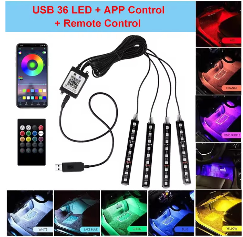 Kit néon LED RGB pour ambiance nocturne en voiture avec télécommande sans fil