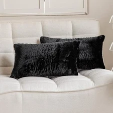  Fur Pillow Covers 12x20 Modern Decorative Plush Throw 12 x 20-Inch Black