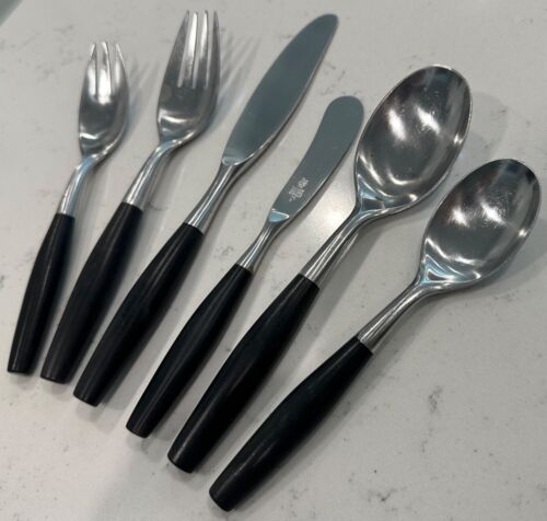 6 Piece Vintage Dansk Black Kongo Flatware Set Germany Place Setting - Picture 3 of 14
