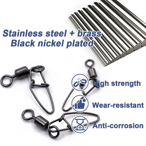 50/100Pcs Rolling Fishing Swivels w/ Interlock Snap Swivel Stainless Steel Snaps - Picture 5 of 20