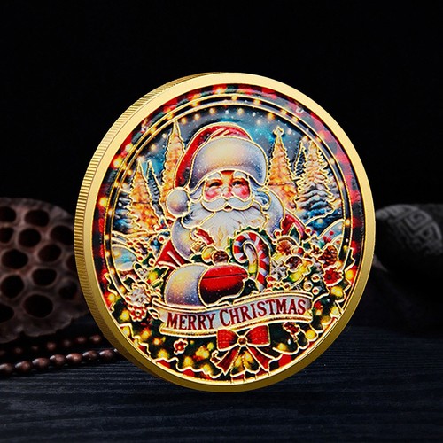 Moneta commemorativa Babbo Natale Buon Natale metallo da collezione perfetta per regalo PO - Foto 2 di 11