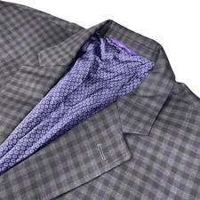 Ted Baker Men's 100 Wool 2-Button Blazer Gray/Purple Plaid   52 US  XL