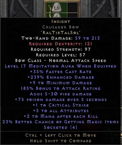 Diablo 2 Resurrected D2R NON-LADDER Insight Rune Word Crusader Bow Lvl ...