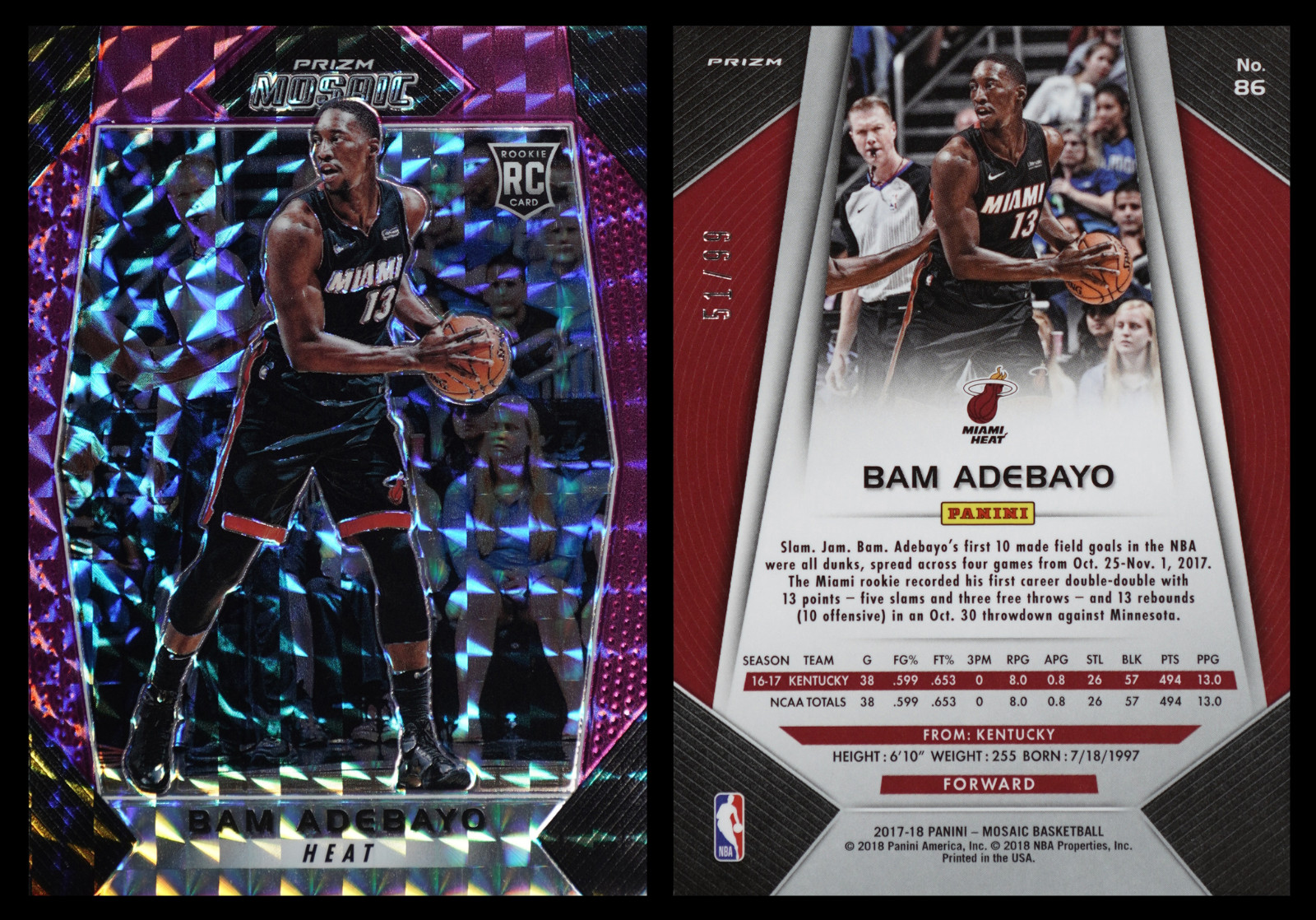 2017 Panini Prizm Mosaic Bam Adebayo #86 Purple /99 Rookie Heat