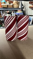2 Candy Cane Striped Pillar Candles Red White Holiday Decor see pic