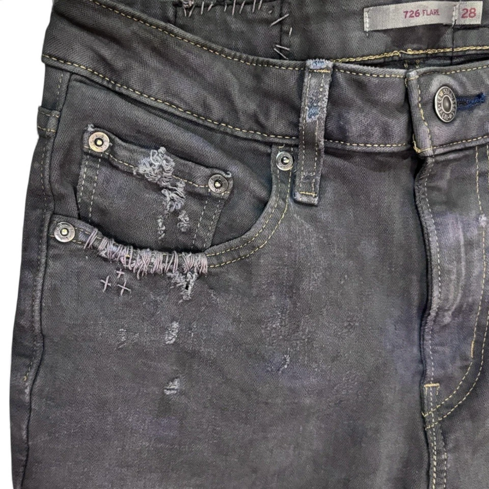 Levi’s Strauss Custom Reconstructed 726 Flare Distressed Patchwork Jeans Size 28 - Image 3 of 4