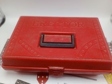 1964 Vintage Gilbert Erector Set w Red Plastic Case Construction Toy Box Parts