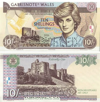 Matej Gabris England 10 Shillings 2026 UNC Diana Fantasy Banknote CANCELED - Image 1 of 4