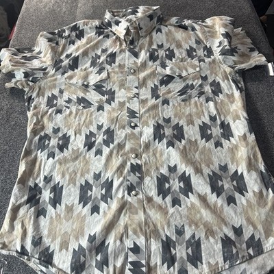 Rock & Roll Denim Mens XL Pearl Snap Shirt Aztec Short Sleeve Modern Fit Read