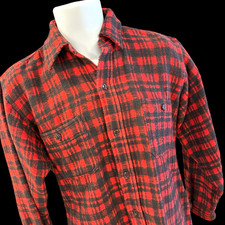 VTG Heavy Cotton Flannel Shirt Jacket NOS Sears Red Plaid Small Shacket Dadcore