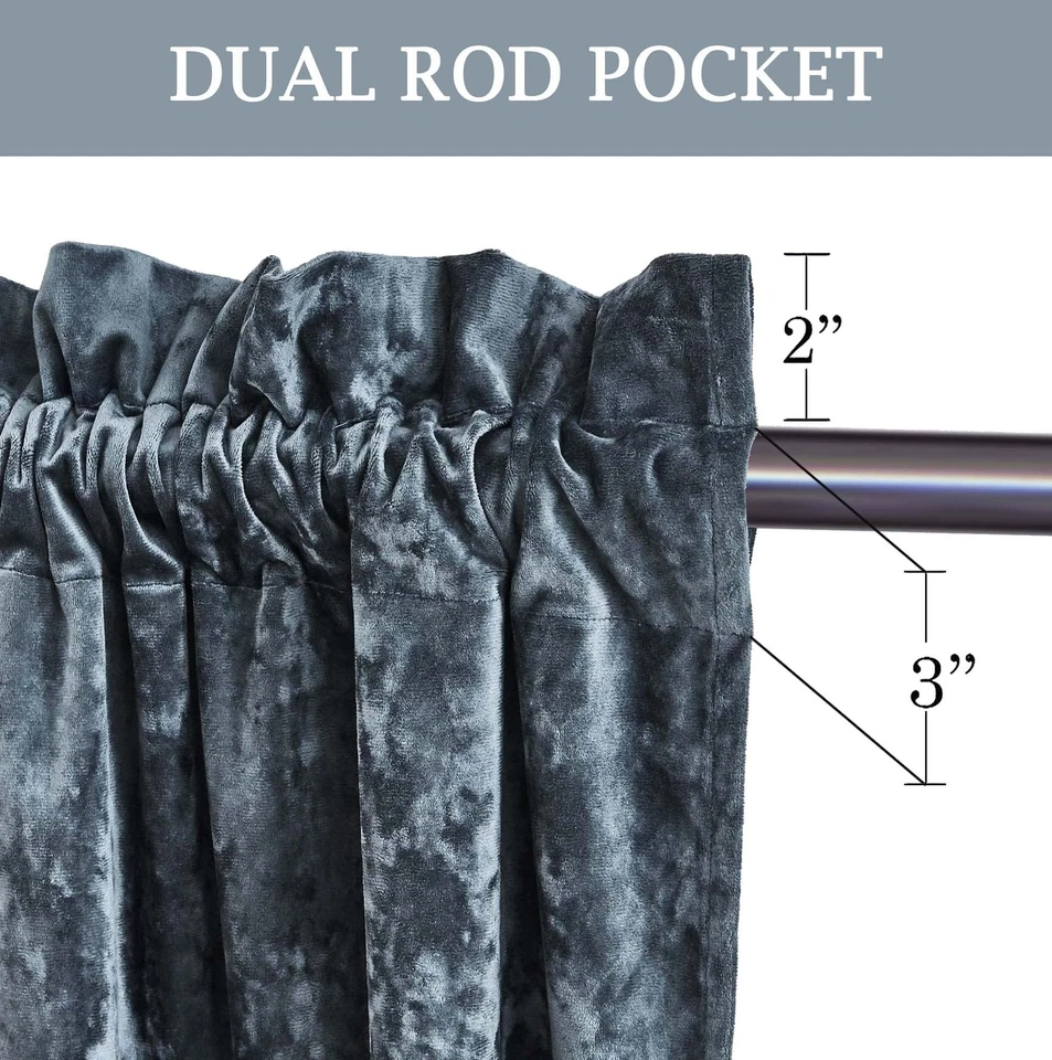 Lux Storm Blue Lush Plush Velvet Curtains 2 Panel Set - 96 inches Long Room D... - Image 3 of 4