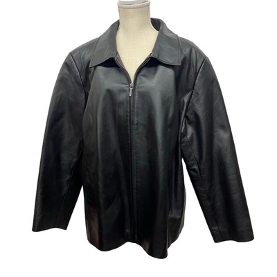 Worthington Genuine Black Leather Full Zip Lined Jacket Pockets