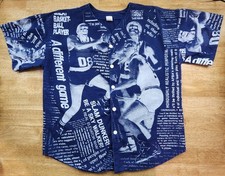 Vintage 1990s AOP Newspaper Newsprint Button Up Jersey Shirt All Over Print USA