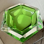 Murano Italian Art Glass Ashtray Emerald Green Faceted Geometric 1960s Vintage