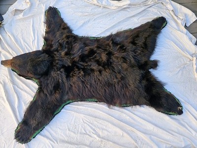 Vintage Large Black Tanned Hide Rug Skin