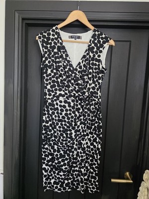 Principles Ben Di Lisi Black & White Print Draped Wrap Style Dress UK Size 12