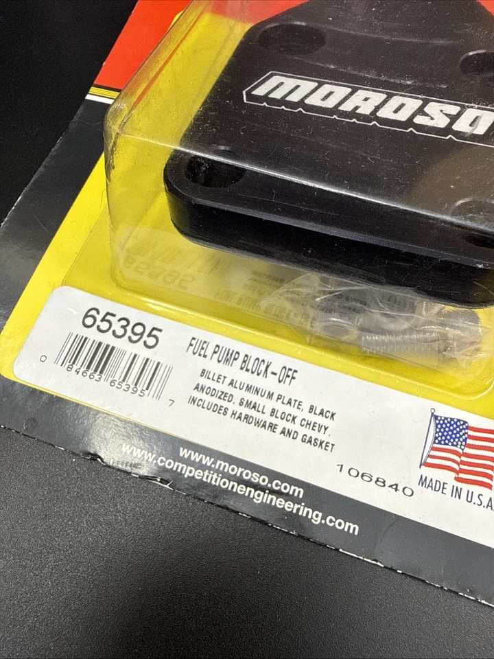Moroso Fuel Pump Block-Off Plate 65395; Black Anodized Billet Aluminum for SBC Foto 3 de 3