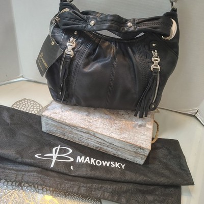 B. MAKOWSKY Handbag Black   Leather Silver Hardware Shoulder Bag Purse NWT 