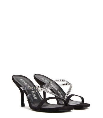 Stuart Weitzman Damen Crystal 85 Pantoletten Schwarz Größe EU 37 UVP 595£